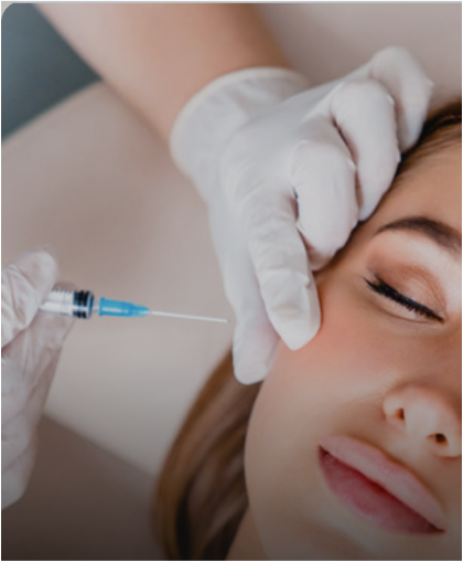 Provider in gloves injecting Botox near the eye area of a client